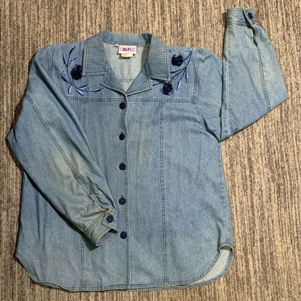 VTG Nancy Bolen for City Girl Women's 14 Blue Denim Button Down Jacket FADED USA